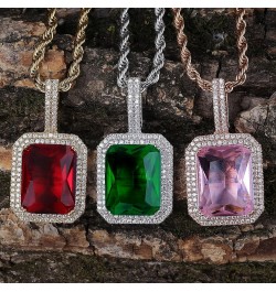 Hip Hop 6 Colors Solitaire Pendant Cubic Zirconia Halo Pendant Necklace with Solid Back… Emerald-silver $11.27 Necklaces