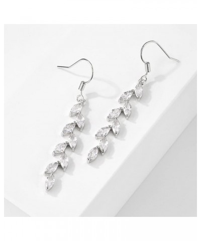 Marquise Dangle Earrings for Bride Bridesmaid Crystal Long Bridal Earrings for Women Prom Wedding Silver $10.44 Earrings