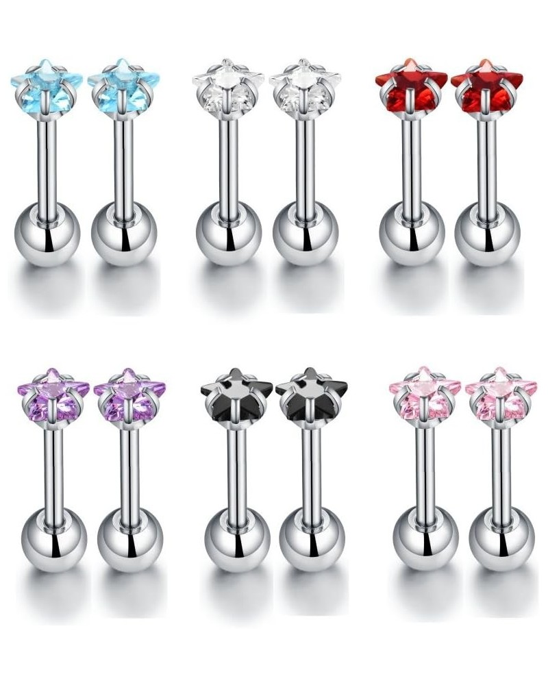 Fashion Stainless Steel 16g Diamond Barbell Studs Cartilage Earrings for Women Girls Tragus With Screw On Backs Cubic Zirconi...