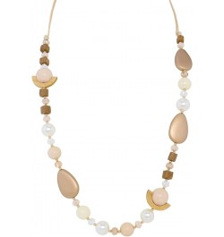 Statement Long Waxed Rope Spliced Necklace with Contrasting Bold Acrylic Wood Beads for Women - 40 Inch Beige $17.39 Necklaces