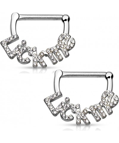 Crystal Paved Lick Me 316L Surgical Steel Nipple Clicker (Sold As Single Or Pair) Steel/Clear - Pair $10.92 Body Jewelry