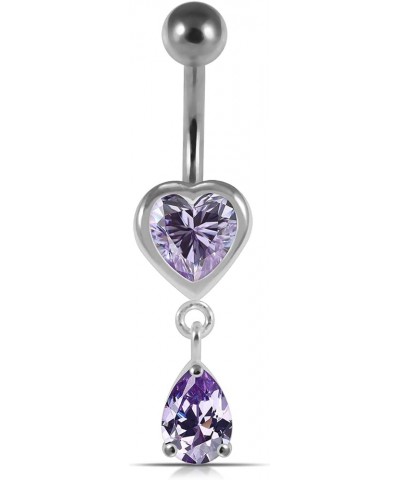 Jeweled Heart with Teardrop Dangling 925 Sterling Silver Belly-Navel Ring Body Jewelry Lavender $9.71 Body Jewelry