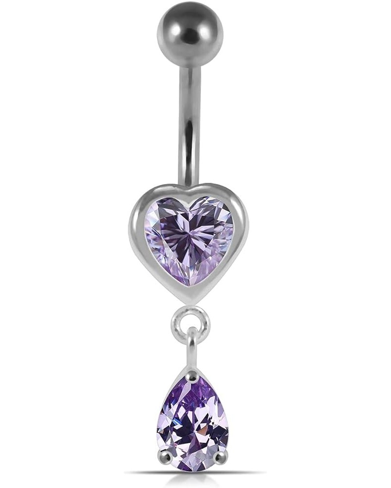 Jeweled Heart with Teardrop Dangling 925 Sterling Silver Belly-Navel Ring Body Jewelry Lavender $9.71 Body Jewelry