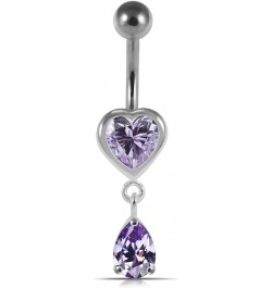 Jeweled Heart with Teardrop Dangling 925 Sterling Silver Belly-Navel Ring Body Jewelry Lavender $9.71 Body Jewelry