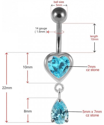 Jeweled Heart with Teardrop Dangling 925 Sterling Silver Belly-Navel Ring Body Jewelry Lavender $9.71 Body Jewelry