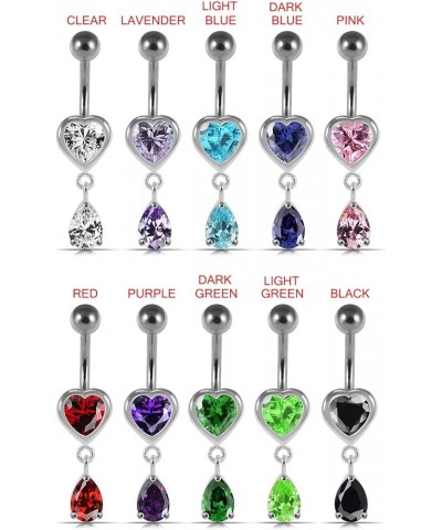 Jeweled Heart with Teardrop Dangling 925 Sterling Silver Belly-Navel Ring Body Jewelry Lavender $9.71 Body Jewelry