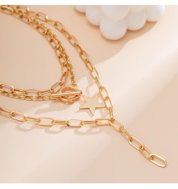 Chunky Chain Necklace for Women Layered Star Pendant Necklace Multilayer Paperclip Necklace for Teen Girls A: gold 3layer pap...