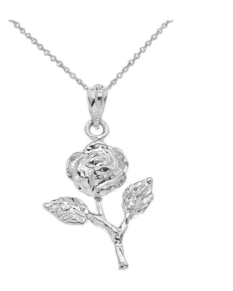 Sterling Silver Rose Stem Charm Pendant Necklace 16.0 Inches $16.09 Necklaces