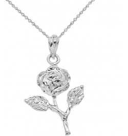 Sterling Silver Rose Stem Charm Pendant Necklace 16.0 Inches $16.09 Necklaces