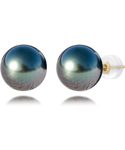 8-12MM Genuine Tahitian Black Pearl 18K Gold Stud Earrings, AAA Quality Handpicked Nature Tahitian Black Pearls, 18K Solid Wh...