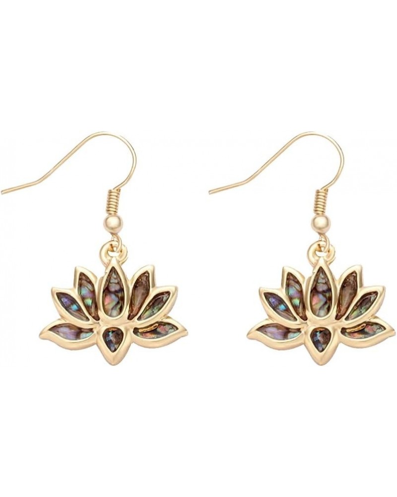 Lotus Flower Blossom Earrings Nature Abalone Paua Shell Dangle Earrings gold $8.99 Earrings