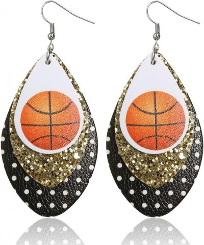 Leather Basketball Earrings for Women Basketball Jewelry USA Flag Earrings Lightweight Faux Leather Earrings Teardrop Ball Le...