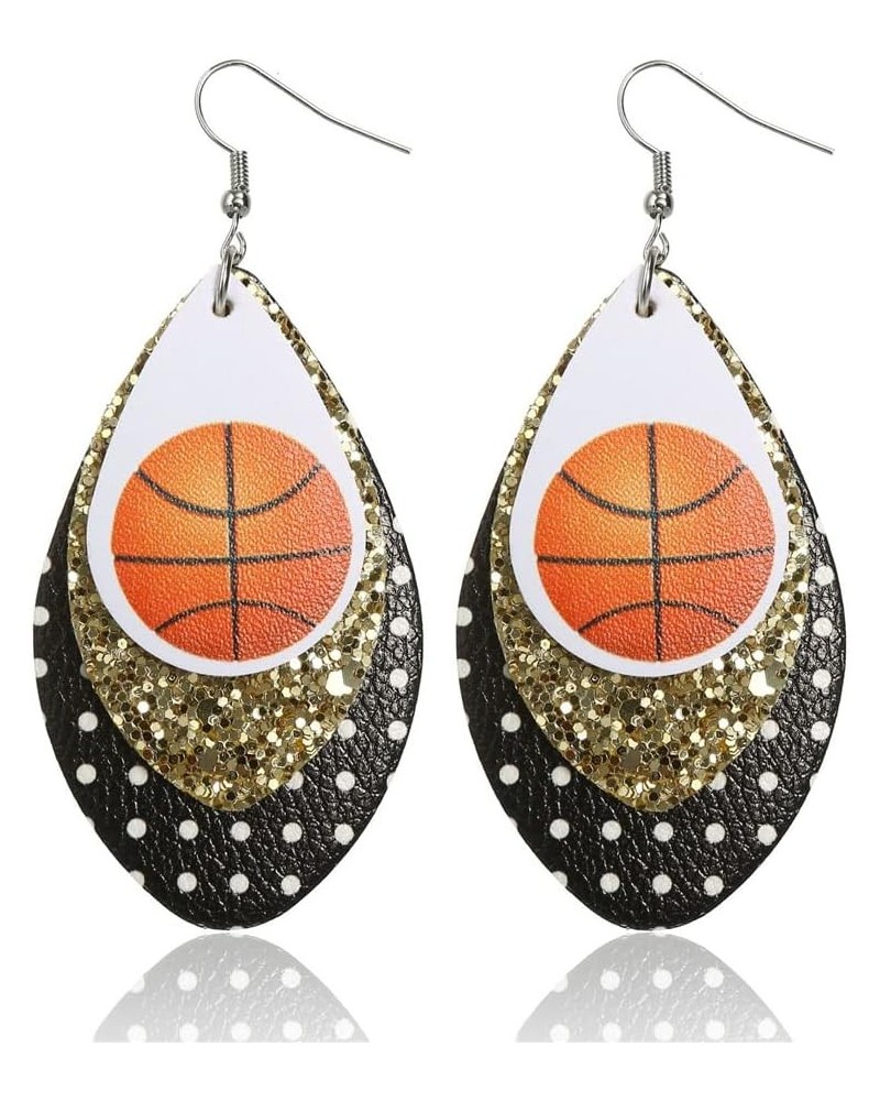 Leather Basketball Earrings for Women Basketball Jewelry USA Flag Earrings Lightweight Faux Leather Earrings Teardrop Ball Le...