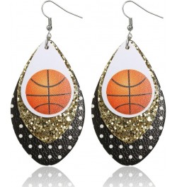 Leather Basketball Earrings for Women Basketball Jewelry USA Flag Earrings Lightweight Faux Leather Earrings Teardrop Ball Le...