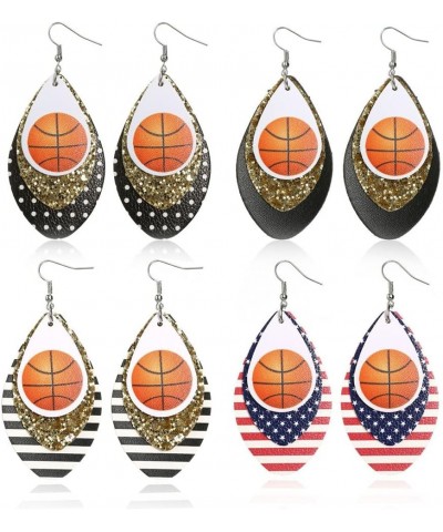 Leather Basketball Earrings for Women Basketball Jewelry USA Flag Earrings Lightweight Faux Leather Earrings Teardrop Ball Le...