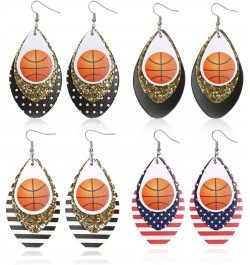 Leather Basketball Earrings for Women Basketball Jewelry USA Flag Earrings Lightweight Faux Leather Earrings Teardrop Ball Le...