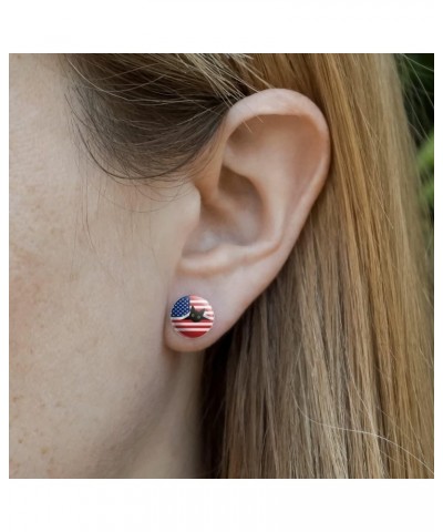 Black Cat 4th of July American Flag Patriotic Novelty Silver Plated Stud Earrings $10.02 Earrings