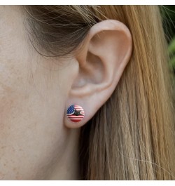 Black Cat 4th of July American Flag Patriotic Novelty Silver Plated Stud Earrings $10.02 Earrings