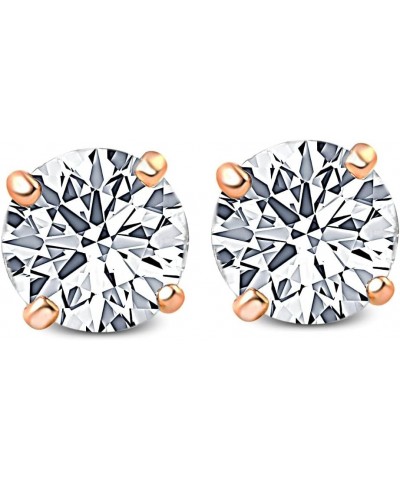 1-3 Ct T.W. Lab Grown Round-Cut Diamond Studs in 14k White, Yellow, or Rose Gold Women's Earrings by Pompeii3 Rose Gold 3.0 c...