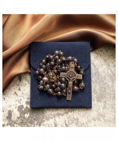 Rosary Beads Catholic - 8mm Round Acrylic Catholic Rosary Beads Rosary Necklace, Navy Velet Button Bag,Christian Praying Bead...