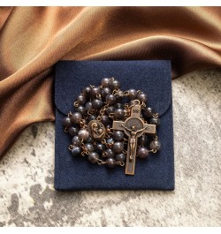 Rosary Beads Catholic - 8mm Round Acrylic Catholic Rosary Beads Rosary Necklace, Navy Velet Button Bag,Christian Praying Bead...