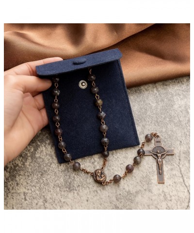 Rosary Beads Catholic - 8mm Round Acrylic Catholic Rosary Beads Rosary Necklace, Navy Velet Button Bag,Christian Praying Bead...