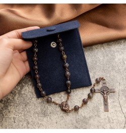 Rosary Beads Catholic - 8mm Round Acrylic Catholic Rosary Beads Rosary Necklace, Navy Velet Button Bag,Christian Praying Bead...