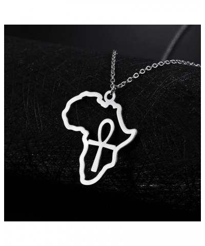 Map Pendant Necklace For Women Men Stainless Steel Personalized Minimalist Hollow Out Charm Africa Map Outline Pendant Neckla...