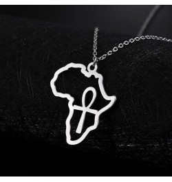 Map Pendant Necklace For Women Men Stainless Steel Personalized Minimalist Hollow Out Charm Africa Map Outline Pendant Neckla...