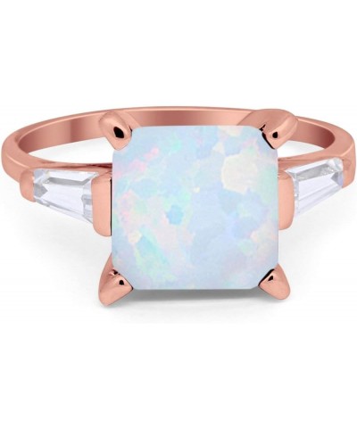 Wedding Engagement Ring Princess Cut Baguette Simulated CZ 925 Sterling Silver Rose Tone, Lab Created White Opal $15.95 Rings