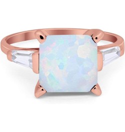 Wedding Engagement Ring Princess Cut Baguette Simulated CZ 925 Sterling Silver Rose Tone, Lab Created White Opal $15.95 Rings