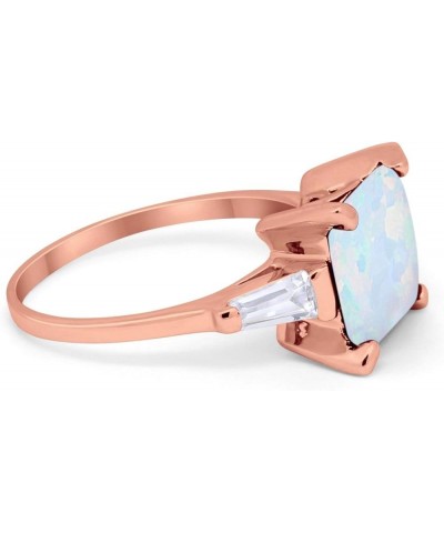 Wedding Engagement Ring Princess Cut Baguette Simulated CZ 925 Sterling Silver Rose Tone, Lab Created White Opal $15.95 Rings