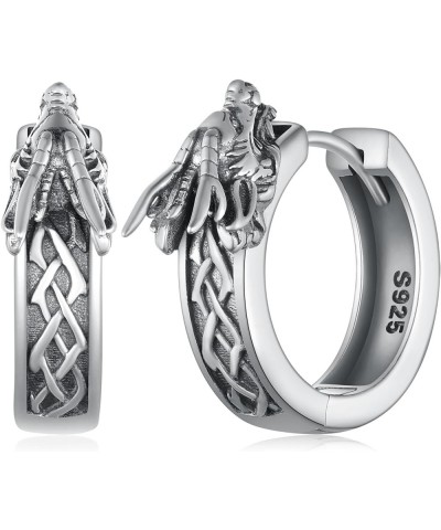 Viking Earrings Men 925 Sterling Silver Black Hoop Earrings for Men Viking Gifts for Men Women Dragon Earrings $26.99 Earrings