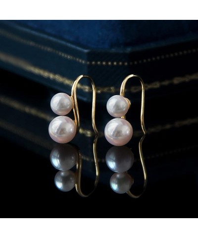 Double Sided Pearl Earrings Double Balls Stud Earrings 2 Pearl Fashionable Elegant Earrings for Women Pearl Hoop $15.89 Earrings