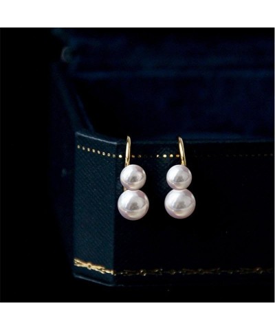 Double Sided Pearl Earrings Double Balls Stud Earrings 2 Pearl Fashionable Elegant Earrings for Women Pearl Hoop $15.89 Earrings