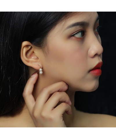 Double Sided Pearl Earrings Double Balls Stud Earrings 2 Pearl Fashionable Elegant Earrings for Women Pearl Hoop $15.89 Earrings