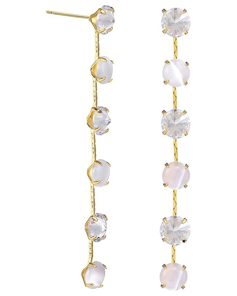 Cubic Zirconia Drop Earrings for Women – 14k Gold Plated Dangle Earrings with Opal Sterling Silver Post for Daily Party Prom ...