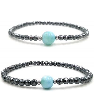 Natural Dominican Blue Green Larimar Hematite Beads 2pcs Rubber 7 inch and 8 inch $14.83 Bracelets