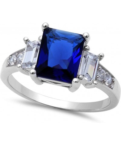 Simulated Blue Sapphire & Cubic Zirconia .925 Sterling Silver Ring Sizes 4-12 $12.46 Rings