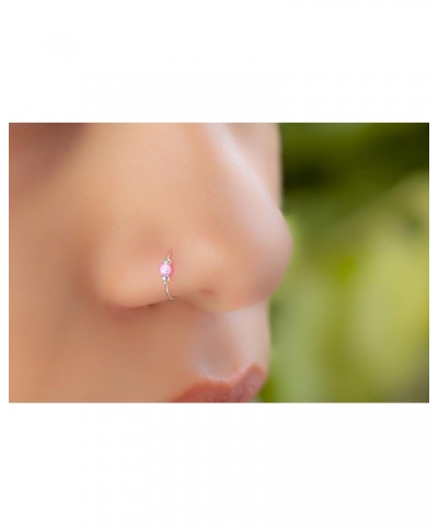 925 Silver Nose Ring Pink Opal - 24 Gauge Thin Nose Jewelry Women Men - Handmade Nose Ring Hoops Unisex MultiFunction $7.79 B...