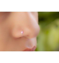 925 Silver Nose Ring Pink Opal - 24 Gauge Thin Nose Jewelry Women Men - Handmade Nose Ring Hoops Unisex MultiFunction $7.79 B...