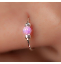 925 Silver Nose Ring Pink Opal - 24 Gauge Thin Nose Jewelry Women Men - Handmade Nose Ring Hoops Unisex MultiFunction $7.79 B...