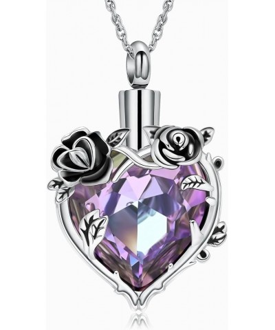 Rose Cremation Jewelry for Ashes Urn Necklace with Heart Crystal Rose Flower Ashes Pendant Necklaces for Women Men Memorial G...