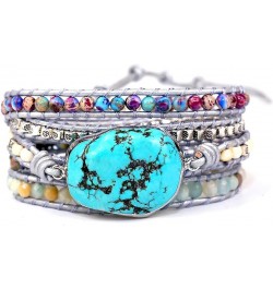 Handmade Natural Ocean Jasper Stone Genuine Leather 5X Wrap Bracelet Turquoise $11.39 Bracelets