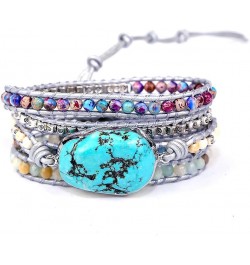 Handmade Natural Ocean Jasper Stone Genuine Leather 5X Wrap Bracelet Turquoise $11.39 Bracelets