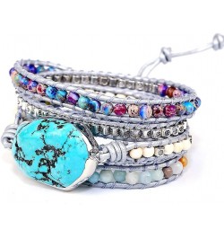 Handmade Natural Ocean Jasper Stone Genuine Leather 5X Wrap Bracelet Turquoise $11.39 Bracelets