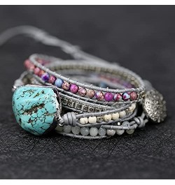 Handmade Natural Ocean Jasper Stone Genuine Leather 5X Wrap Bracelet Turquoise $11.39 Bracelets