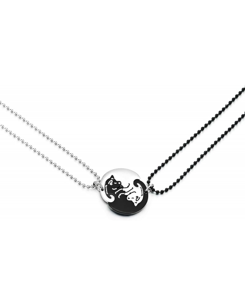 Pair Steel Matching Kitty Cat Friendship Pendant Necklace, Lovers Couples Friends B-Metal Color: Silver & Black $11.96 Necklaces