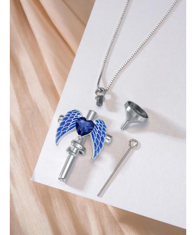 Birthstone Urn Necklace for Women Ashes 925 Sterling Silver Angel Wing Cross/Rose Heart Cremation Jewelry with Funnel Filler ...