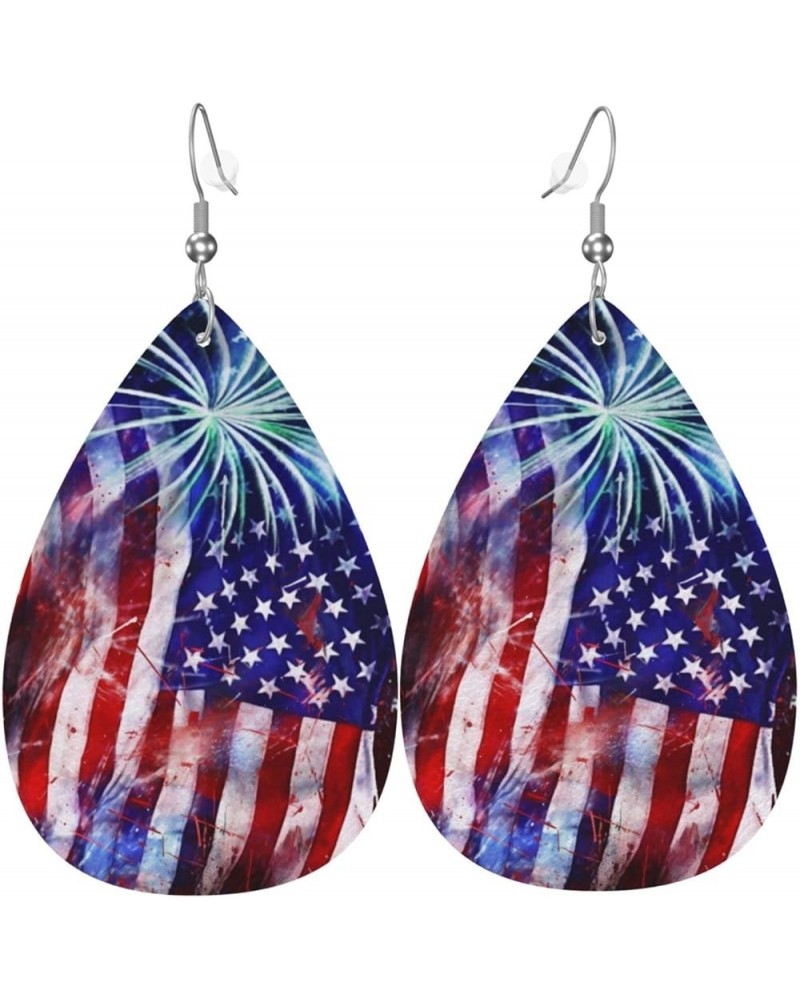 Ethnic floral Earrings for Women Girls Trendy Leather Dangle Teardrop Eardrop American Flag Leather Earring2 $11.87 Earrings